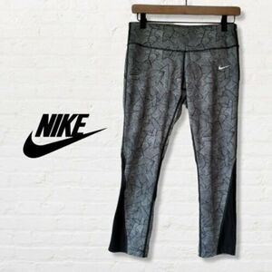 Nike Leggings Dri-Fit Capri Running Leggings Size Med Black and Gray Back Pocket